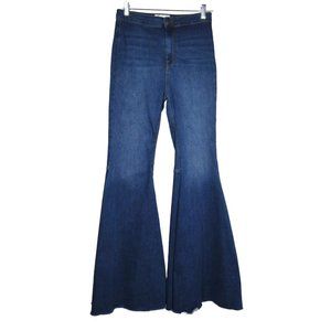 Free People Super Flare Just Float On Blue Jeans 28 R Raw Hem High Rise Retro